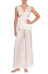 Everyday Ritual Wide Leg Satin Pajamas In Pearl