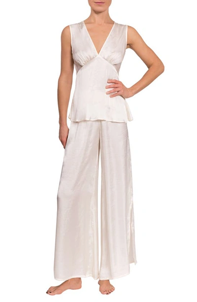 Everyday Ritual Wide Leg Satin Pajamas In Pearl