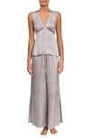 Everyday Ritual Wide Leg Satin Pajamas In Oyster Grey