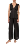 Everyday Ritual Wide Leg Satin Pajamas In Black