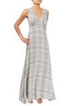 Everyday Ritual Plunge Nightgown In Grey W/ Gold Lurex