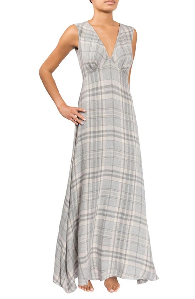 Everyday Ritual Plunge Nightgown In Grey W/ Gold Lurex