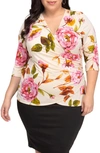 Kiyonna Faux Wrap Top In Vintage Peony Print