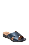 Softwalkr 'tillman' Leather Cross Strap Slide Sandal In Navy Faux Leather