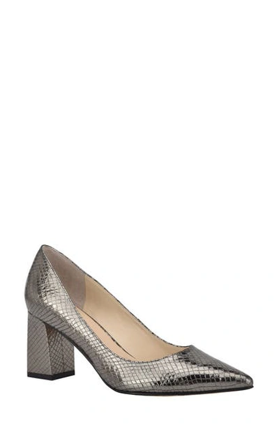 Marc Fisher Ltd Zala Block Heel Pump In Pewter Snake Print Leather