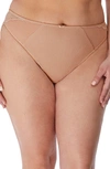 Elomi Charley Full Figure Mesh & Lace Brazilian Briefs In Tan/beige