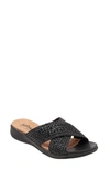 Softwalkr Softwalk 'tillman' Leather Cross Strap Slide Sandal In Black Faux Leather