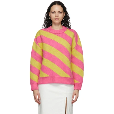 Meryll Rogge Diagonal Stripe Double Face Wool Sweater In Yellow/ Pink