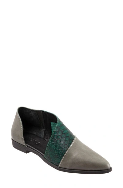 Bueno Blake Half D'orsay Leather Flat In Green Snake Print Leather