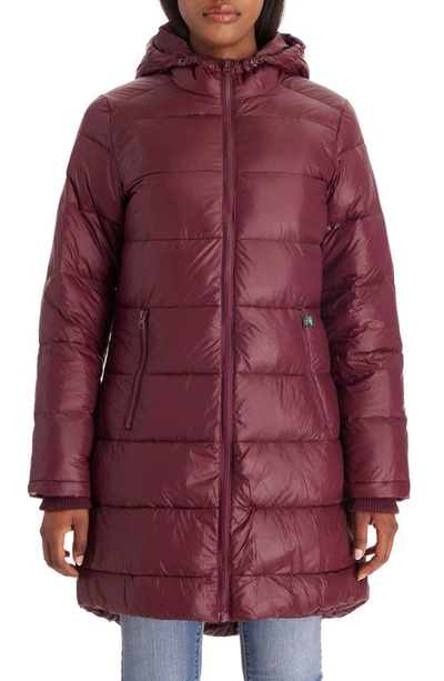 Modern Eternity 3-in-1 Waterproof Quilted Down & Feather Fill Maternity Puffer Coat In Burgundy