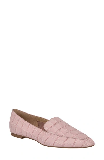 Marc Fisher Ltd Enaba Square Toe Loafer In Pink Croco Leather