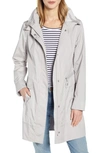 Cole Haan Signature Back Bow Packable Hooded Raincoat In Pearl Grey