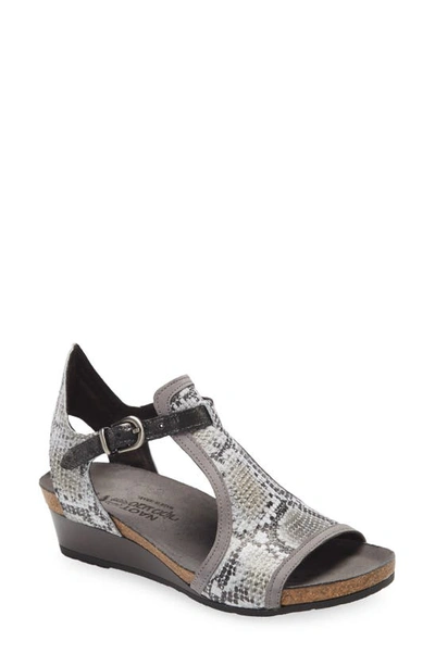 Naot Fiona Wedge Sandal In Grey Cobra Print Leather