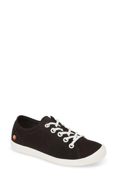 Softinos By Fly London Isla Distressed Sneaker In Black Cupido Leather