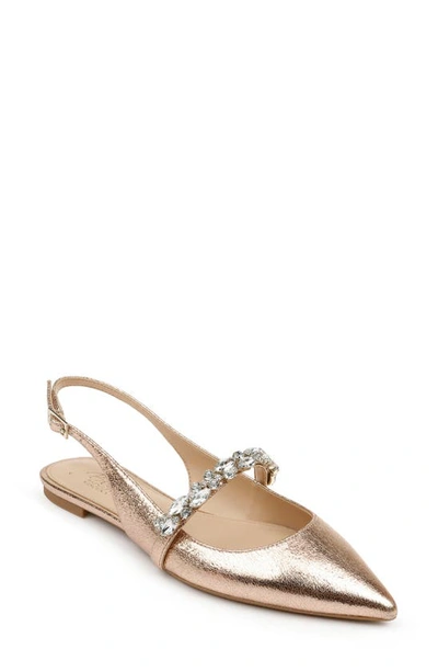Jewel Badgley Mischka Bambi Womens Coated Ankle Stap Pointed Toe Flats In Gold