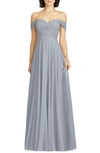 Dessy Collection Lux Off The Shoulder Chiffon Gown In Platinum