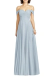 Dessy Collection Lux Off The Shoulder Chiffon Gown In Mist