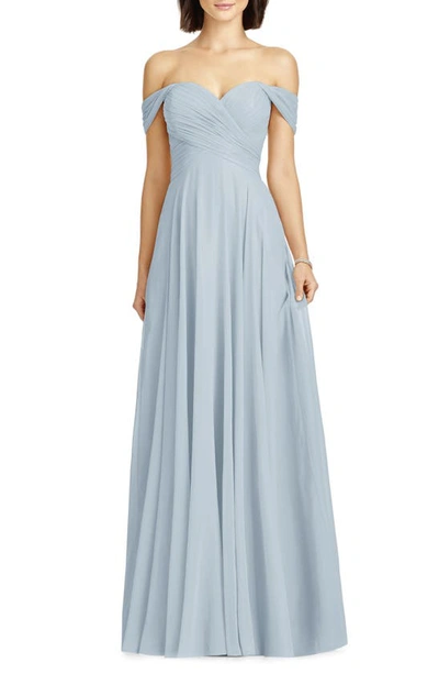 Dessy Collection Lux Off The Shoulder Chiffon Gown In Mist