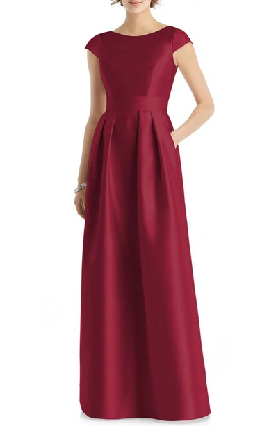 Alfred Sung Cap Sleeve A-line Gown In Burgundy
