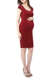 Kimi And Kai Julie Cold Shoulder Body-con Maternity Dress In Wine