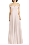 Dessy Collection Lux Off The Shoulder Chiffon Gown In Blush