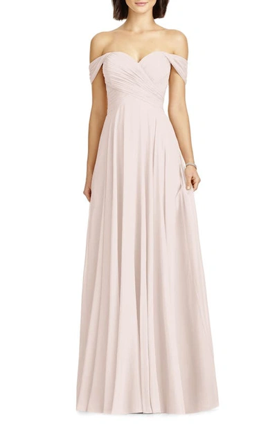 Dessy Collection Lux Off The Shoulder Chiffon Gown In Blush