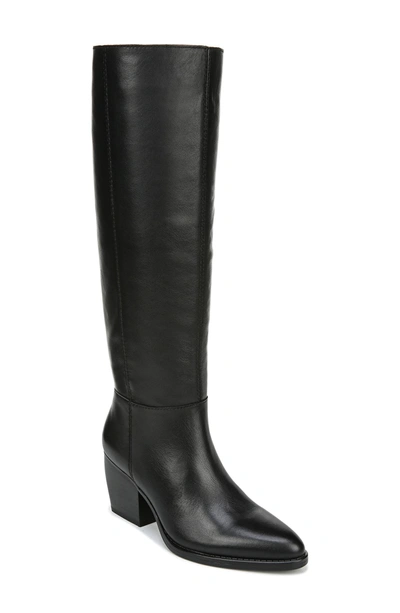 Naturalizer Fae Wide Calf Pointed Toe Knee High Western Boots In Black Leather