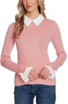 Cece Imitation Pearl Peter Pan Collar Cotton Sweater In Cameo Blush