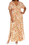 Kiyonna Vienna Maxi Dress In Apricot Blossom Print