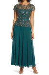 Pisarro Nights Beaded Mesh Mock Two-piece Gown In Green