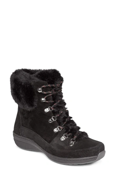 Aetrex Jodie Faux Fur Lined Waterproof Bootie In Black Suede