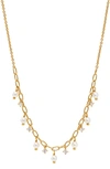 Ajoa Shaky Cubic Zirconia & Imitation Pearl Necklace In Gold