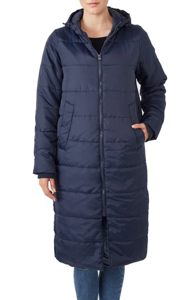 Modern Eternity 3-in-1 Long Quilted Waterproof Maternity Puffer Coat In Navy