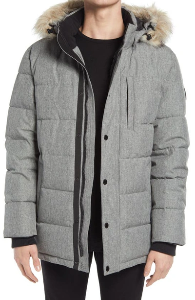 Noize Quilted Parka With Removable Faux Fur Trimmed Hood In Grey Mix