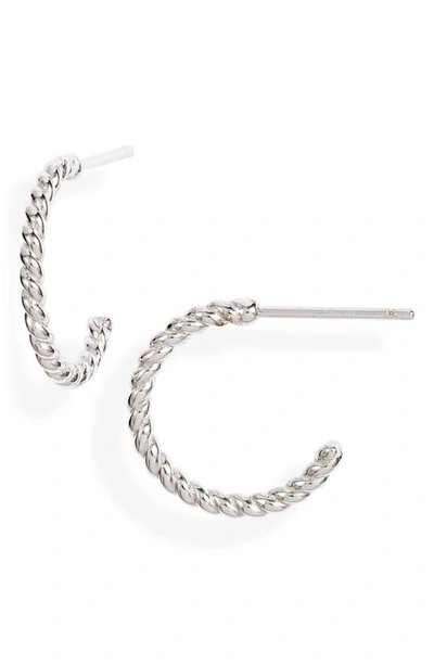 Knotty Twisted Mini Hoop Earrings In Rhodium