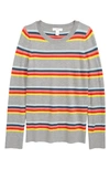 Girl's 1901 Kids' Patterned Fitted Sweater In Grey Heather Rainbow Stripe