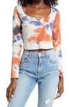 All In Favor Tie Dye Waffle Knit Crop Top In Orange Blue Tie Dye