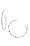 Knotty Pearly End Hoop Earrings In Rhodium