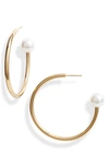 Knotty Pearly End Hoop Earrings In Gold