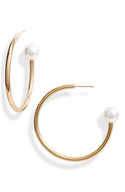 Knotty Pearly End Hoop Earrings In Gold