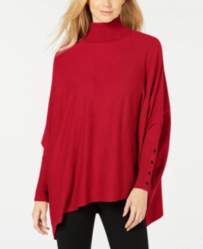 Alfani Women's Turtleneck Poncho Sweater, Created For Macy's In Real Red