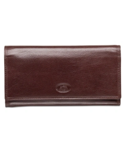 Mancini Equestrian-2 Collection Rfid Secure Trifold Checkbook Wallet In Brown