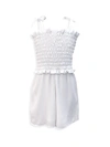 Un Deux Trois Kids' Girl's Smocked Romper W/ Knotted Straps In White