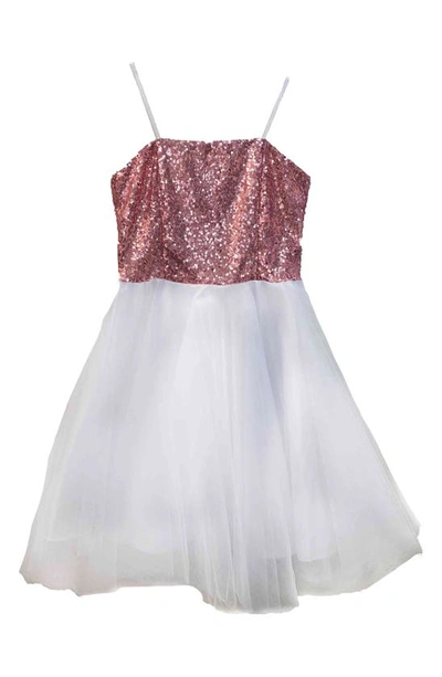 Un Deux Trois Kids' Girl's Sequin Fit-&-flare Dress In Pink