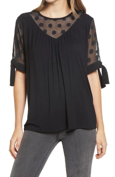 Loveappella Dot Chiffon Top In Black