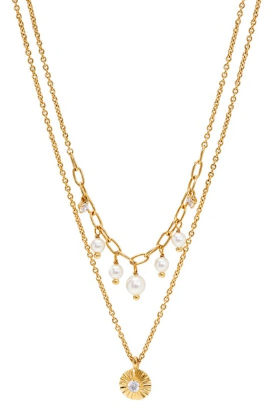 Ajoa Layered Imitation Pearl Pendant Necklace In Gold