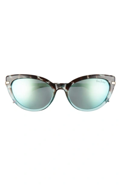 Lilly Pulitzerr Halona 55mm Polarized Cat Eye Sunglasses In Tortoise/ Turquoise/ Aqua