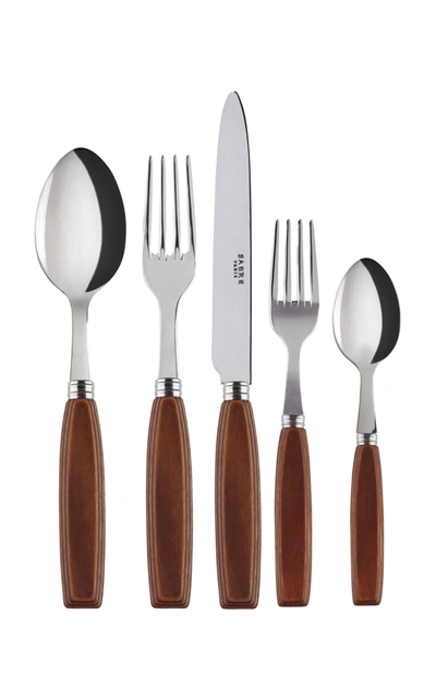 Sabre Djembe Wood Five-piece Silverware Set In Brown