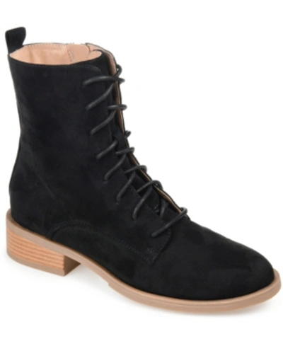 Journee Collection Women's Vienna Lace Up Stacked Heel Booties In Black