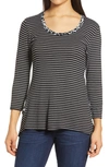 Loveappella Leopard Stripe Peplum Top In Black/ Gray